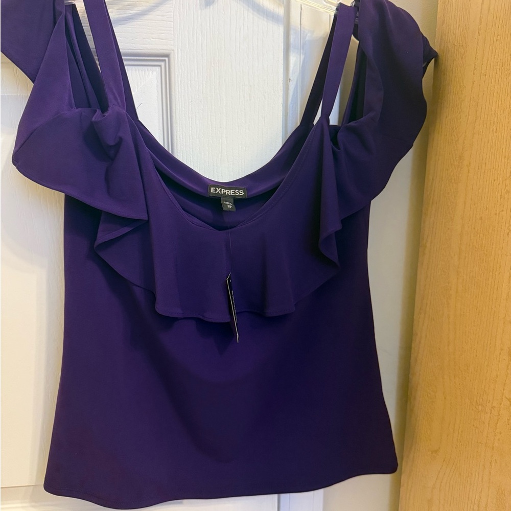 Express Women's Deep Purple Ruffle Tank Top